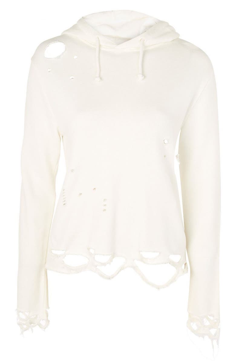 Topshop Distressed Hoodie, Alternate, color, 