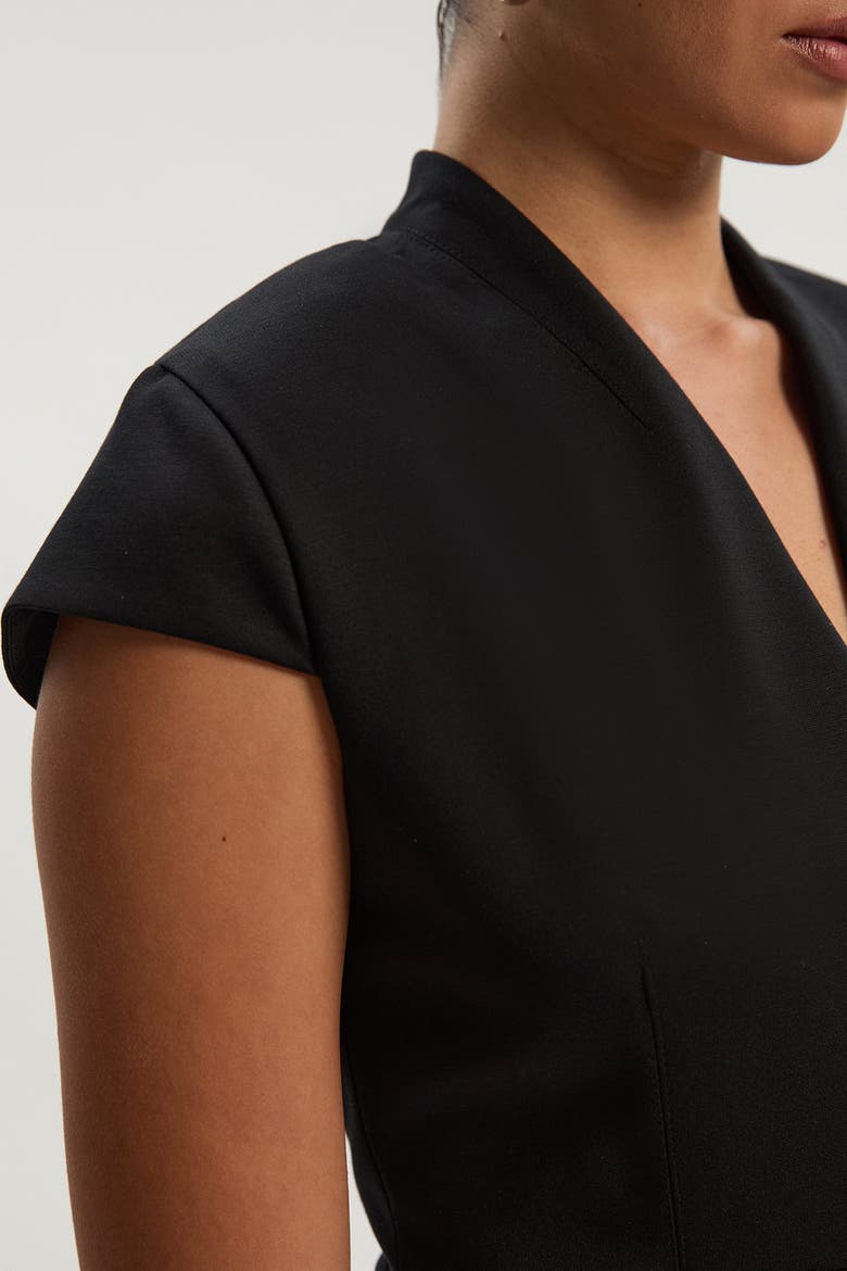 Asymmetric Front Tailored Midi Dress, Alternate, color, Black