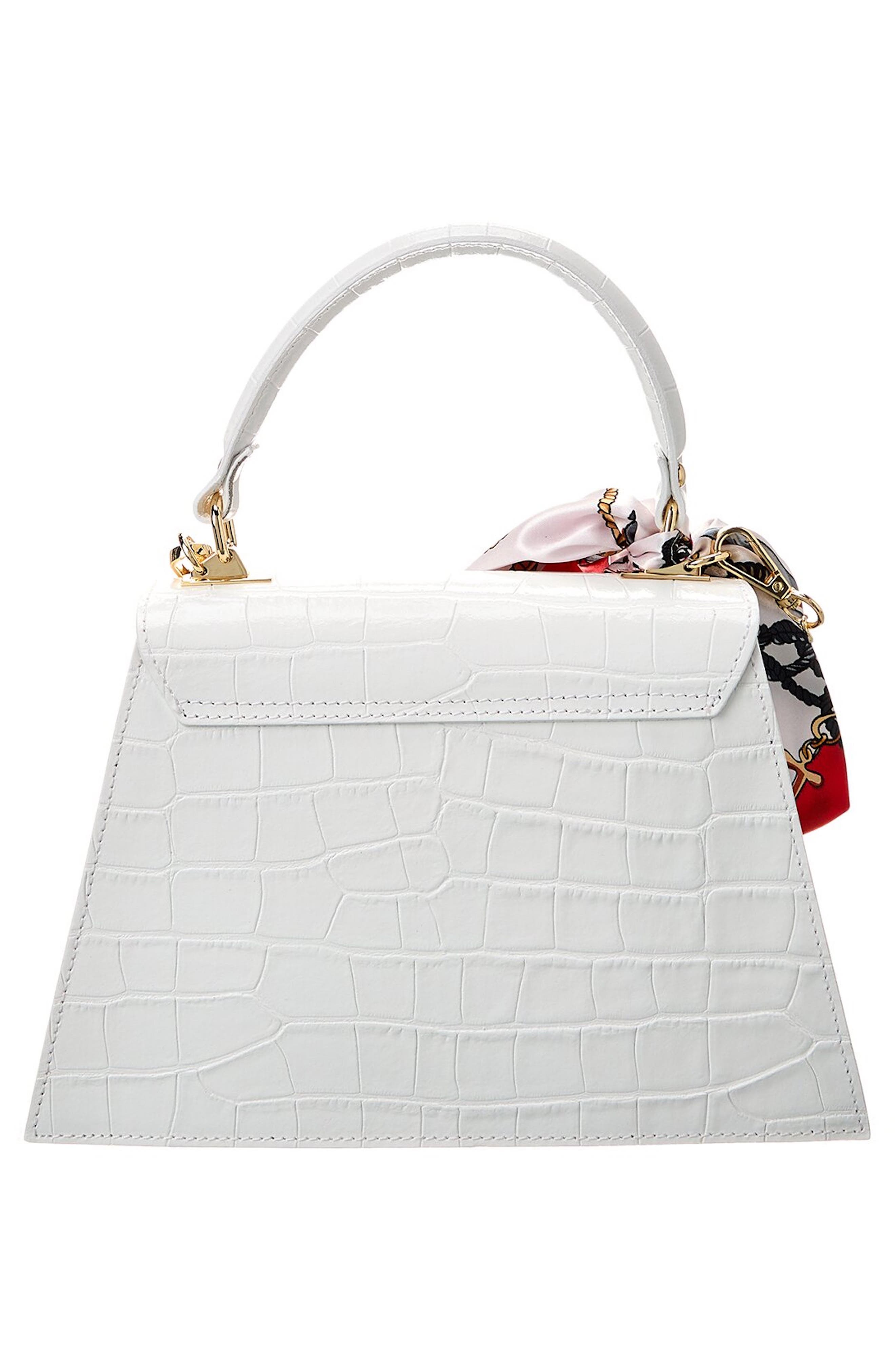 Persaman New York Marta Croc Embossed Satchel with Scarf, Alternate, color, White