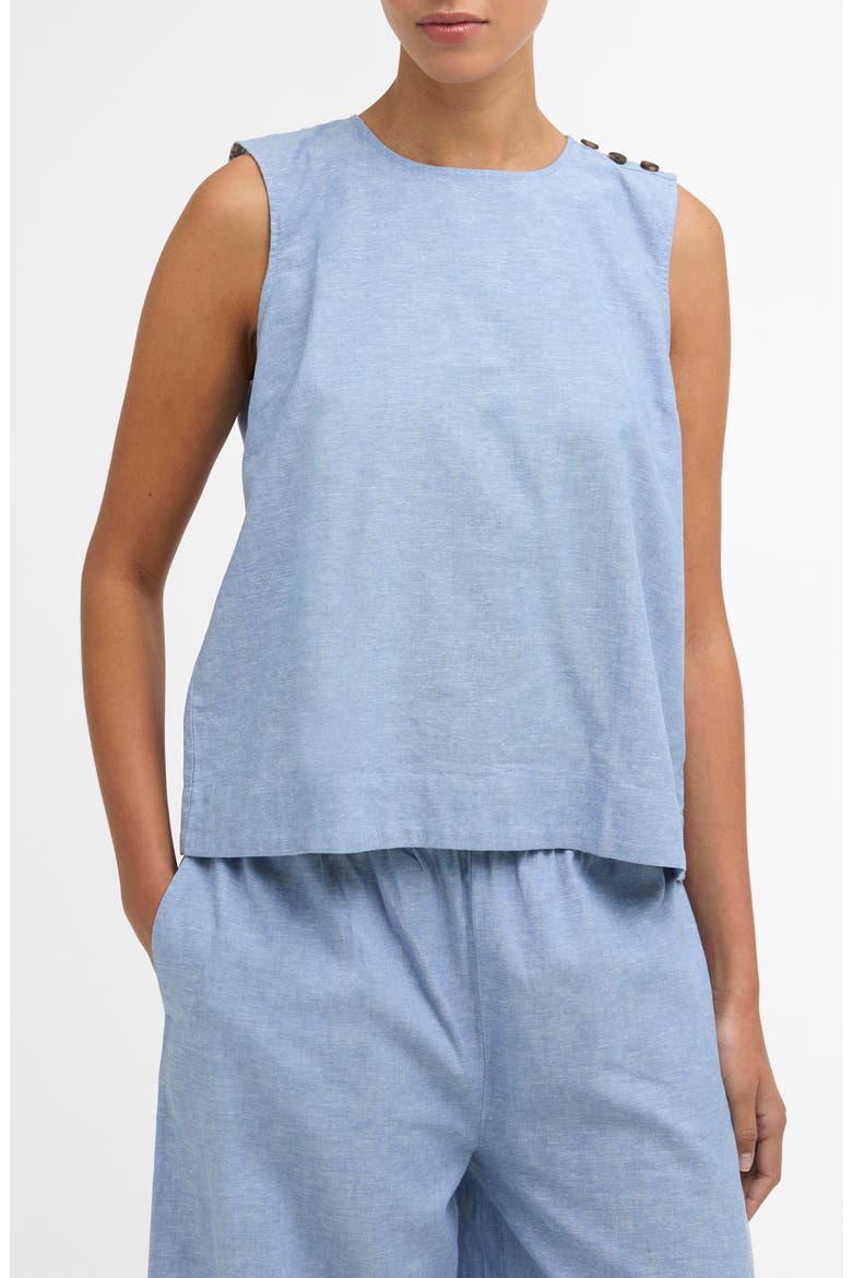 Josie Button Shoulder Linen & Cotton Top, Main, color, LIGHT CHAMBRAY