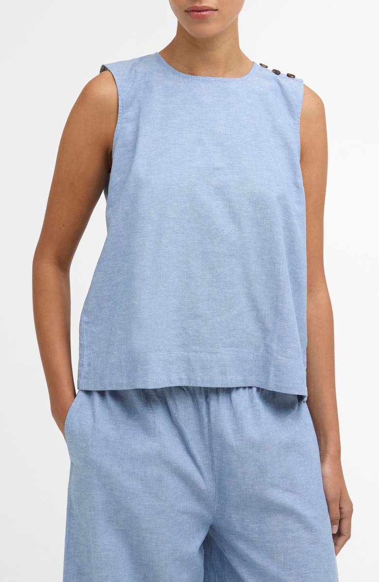 Barbour Josie Button Shoulder Linen & Cotton Top, Main, color, 