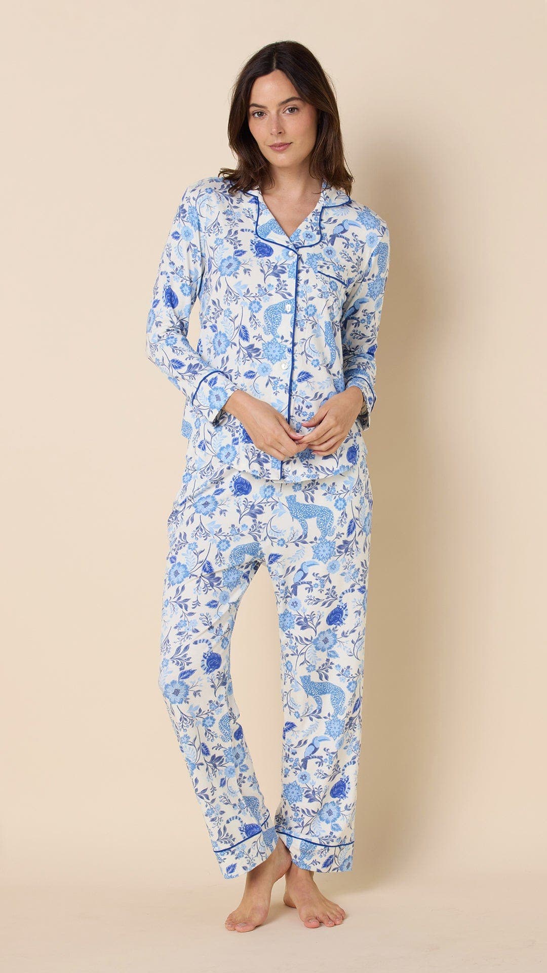 The Cat's Pajamas Pima Knit Pajama Print Set In Blue
