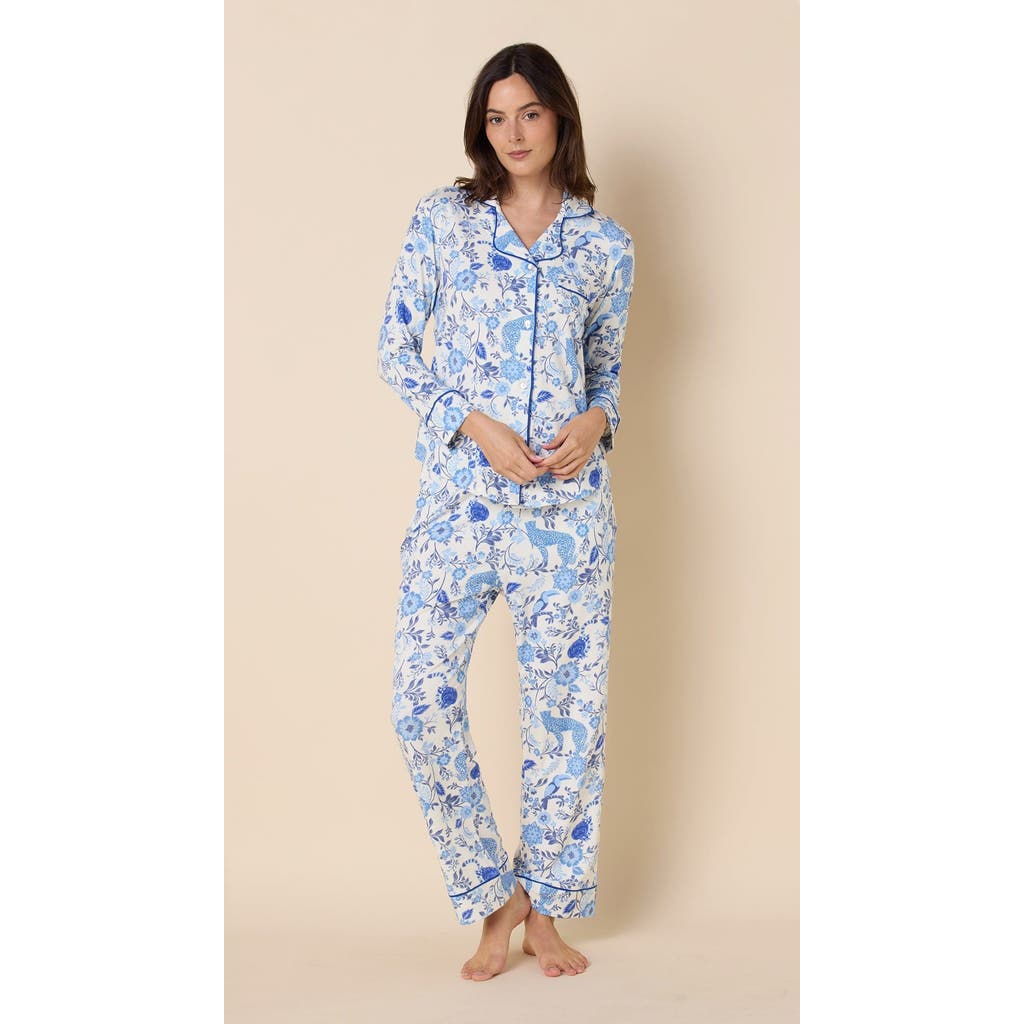 The Cat's Pajamas Pima Knit Pajama Print Set In Blue