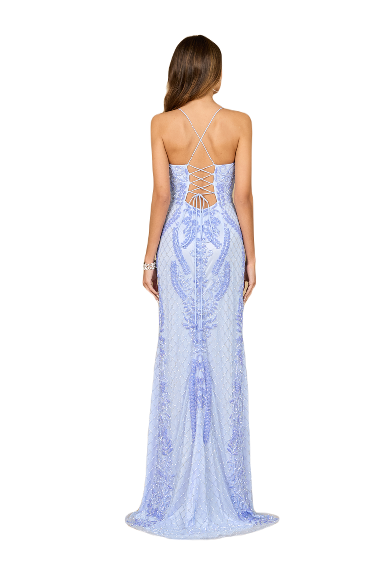 Scoop Neck, Lace Up Open Back Dress, Alternate, color, Periwinkle