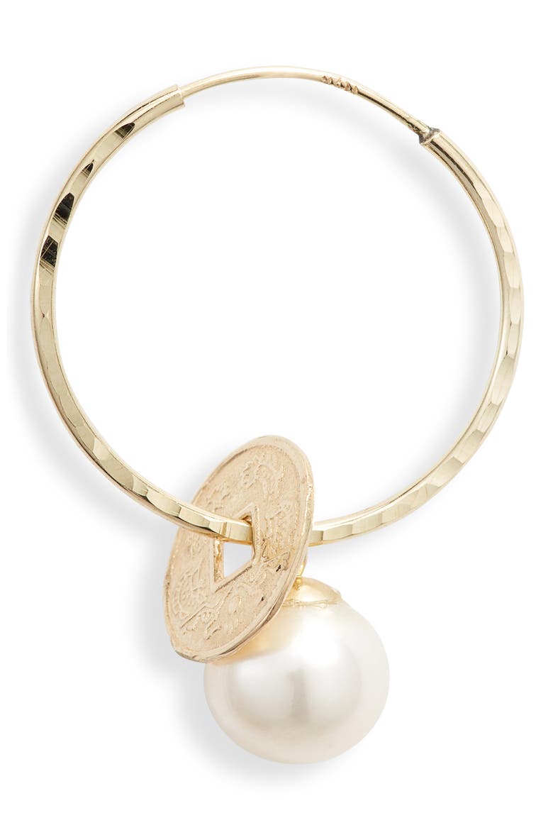 Coin & Pearl Endless Hoop Earrings, Alternate, color, YELLOW GOLD/ PEARL