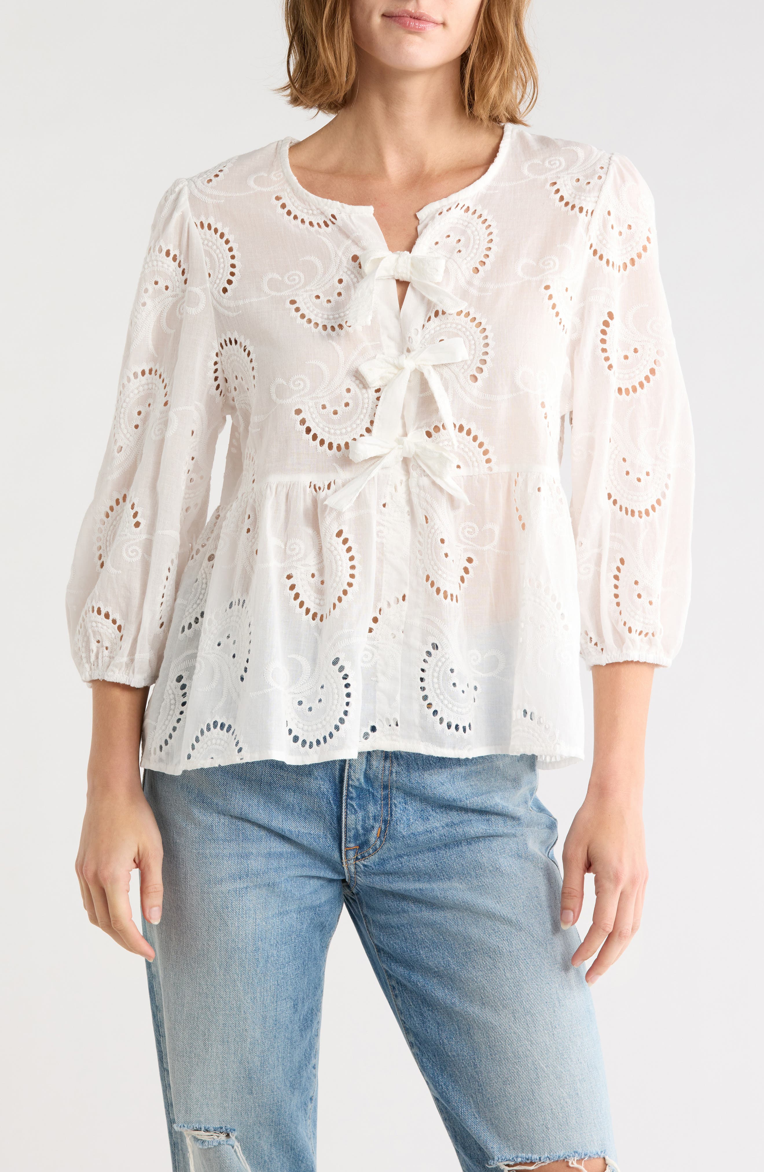 Bow Front Eyelet Cotton Top
