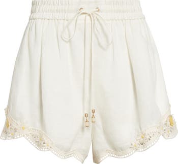 Zimmermann Everley Floral Lace Trim Linen Shorts | Nordstrom