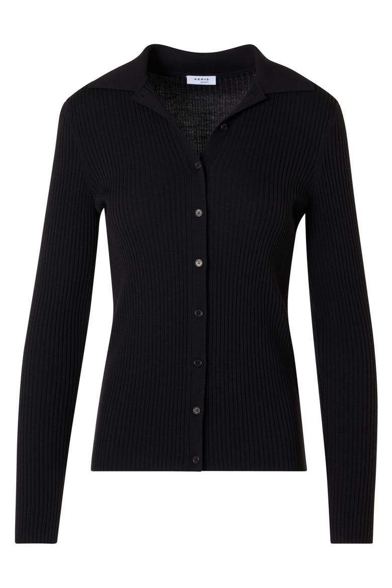 Fitted Virgin Merino Wool Rib Cardigan, Alternate, color, BLACK