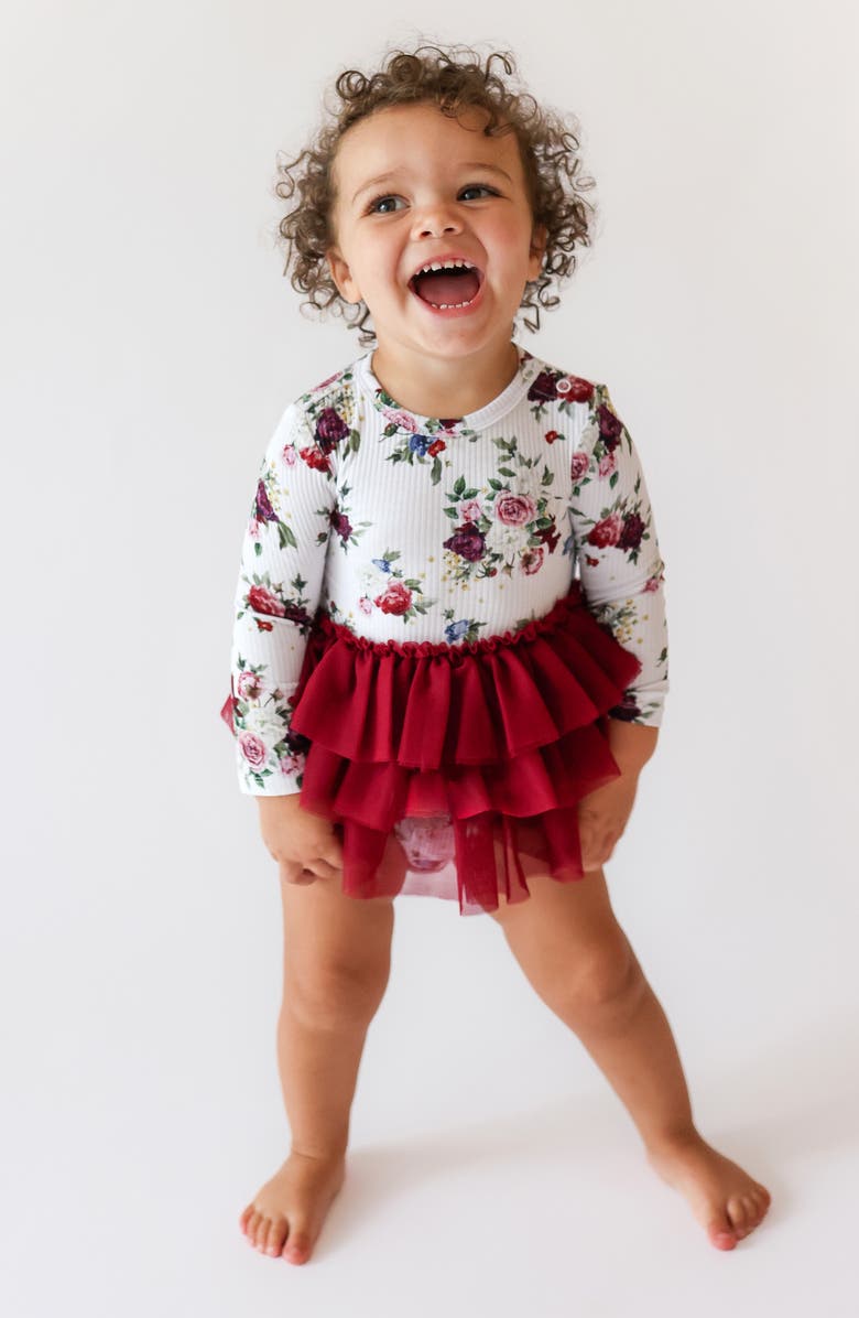 Posh Peanut Philippa Floral Long Sleeve Tulle Tutu Dress, Alternate, color, Open White