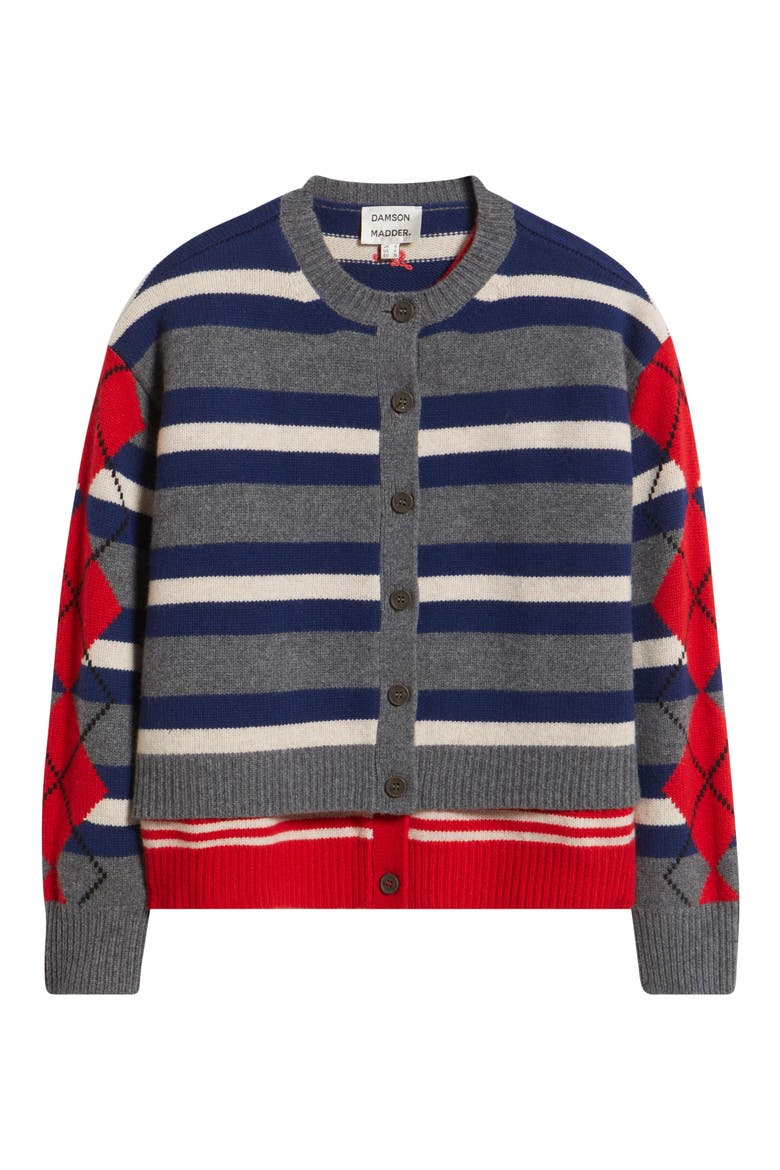 Didi Faux Layered Merino Wool Cardigan, Alternate, color, RED MULTI