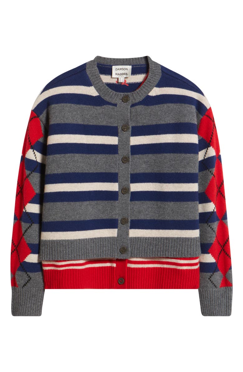 Damson Madder Didi Faux Layered Merino Wool Cardigan, Alternate, color, Red Multi