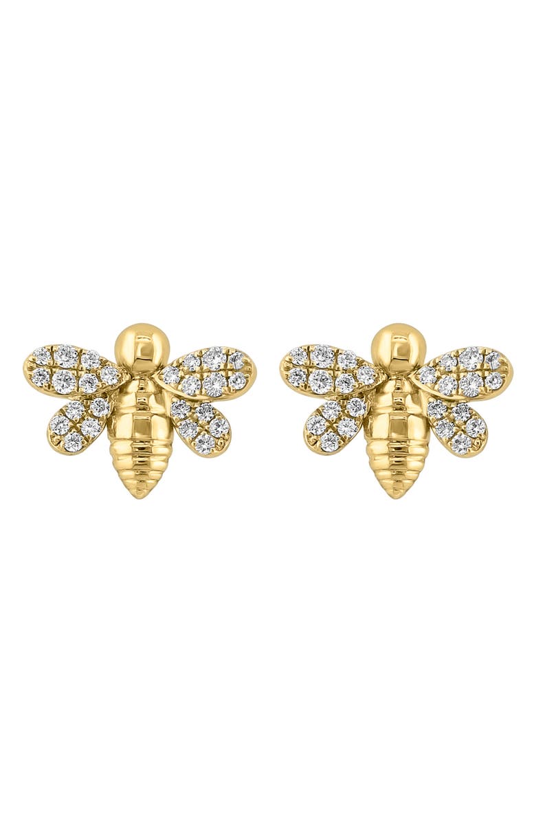 EFFY 14K Yellow Gold Bee Diamond Stud Earrings - 0.21ct., Alternate, color,