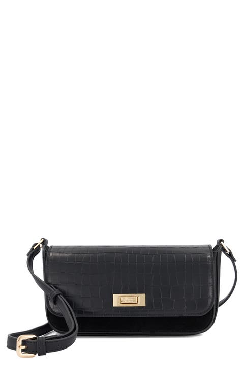 Discreet Croc Embossed Leather Shoulder Bag