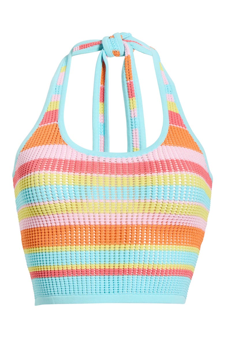 Stripe Knit Halter Crop Tank, Alternate, color, SUNSET STRIP