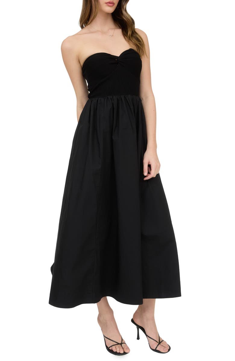 Blu Pepper Mixed Media Strapless Midi Dress, Alternate, color, 