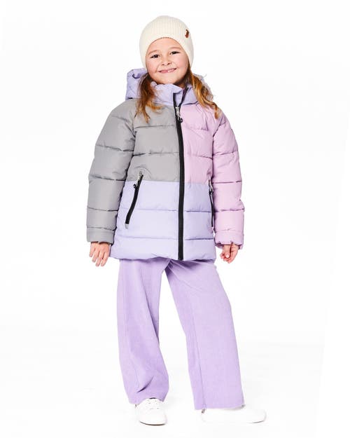 Deux Par Deux Girl Colorblocked Puffy Winter Coat In Gray