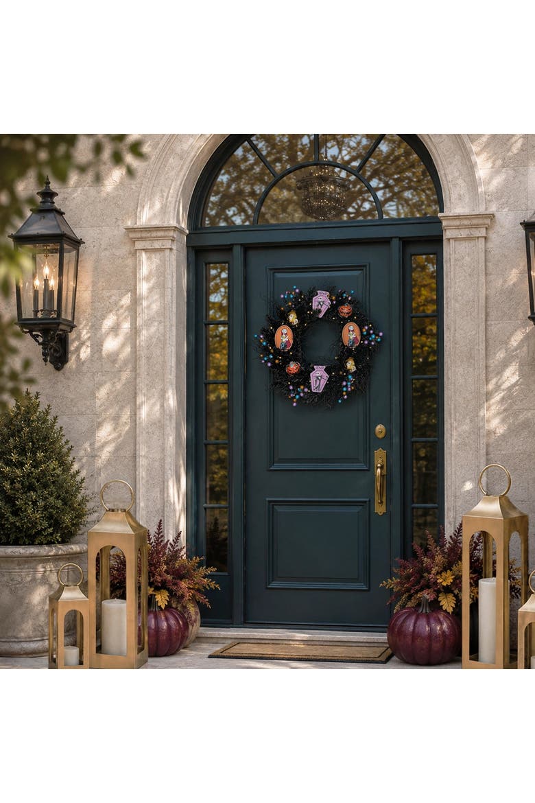 Disney The Nightmare Before Christmas 26" Pre-Lit Halloween Wreath, Alternate, color, Orange, Pink, Black