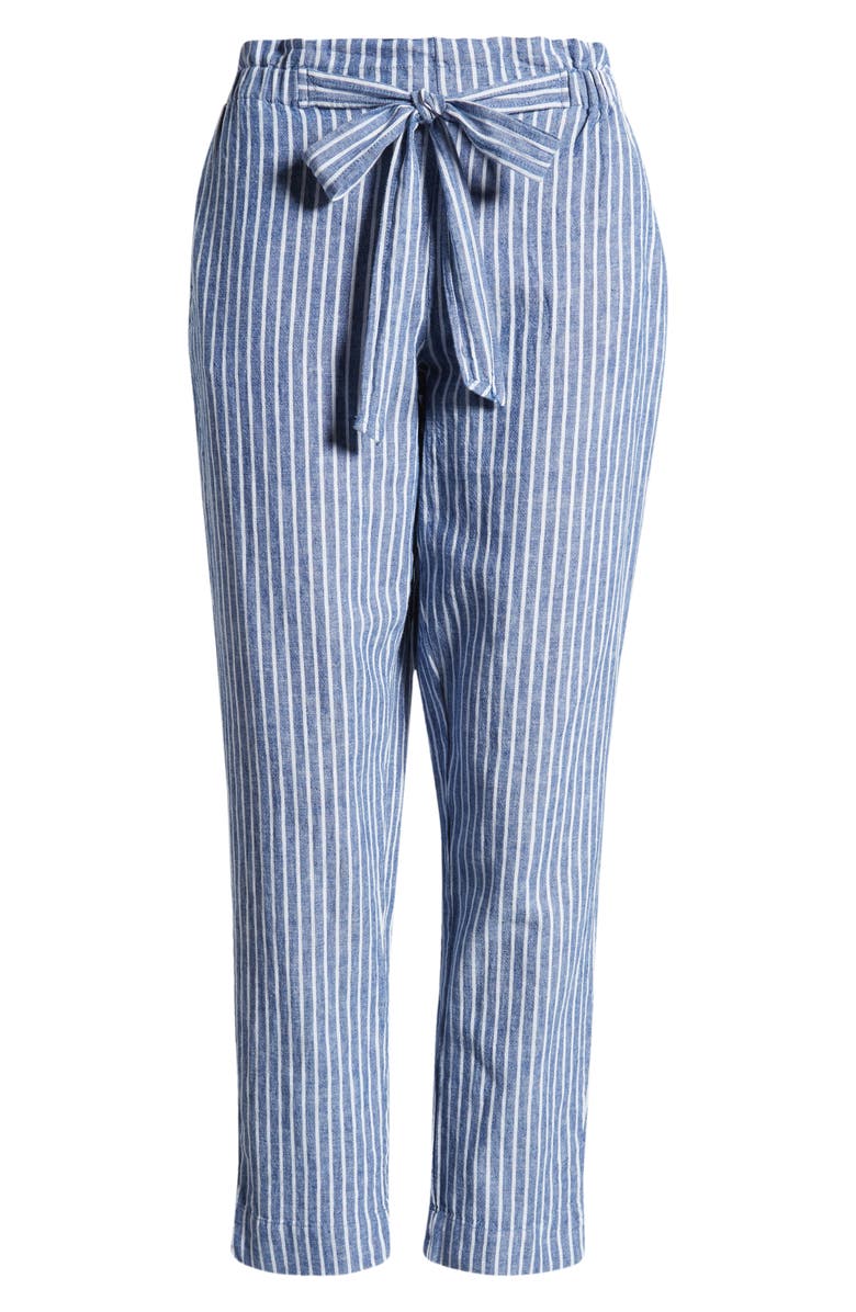 beachlunchlounge Giavanna Stripe Tapered Linen & Cotton Pants, Alternate, color, Cerulean