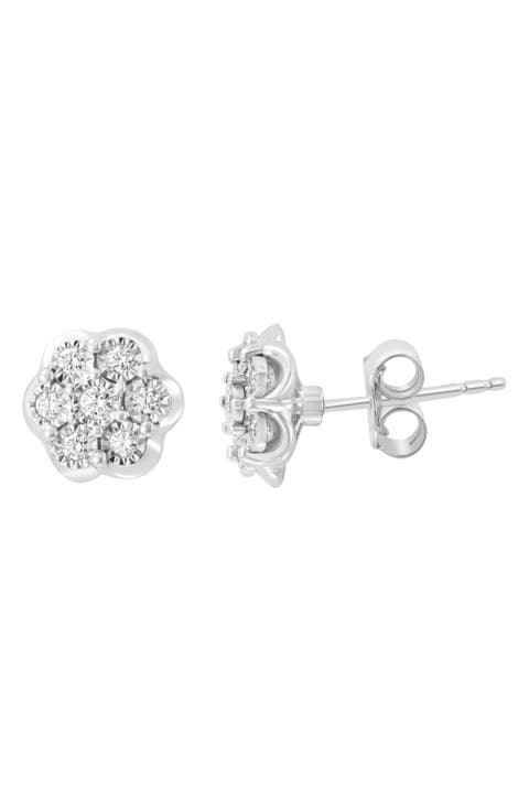 Diamond Flower Stud Earrings