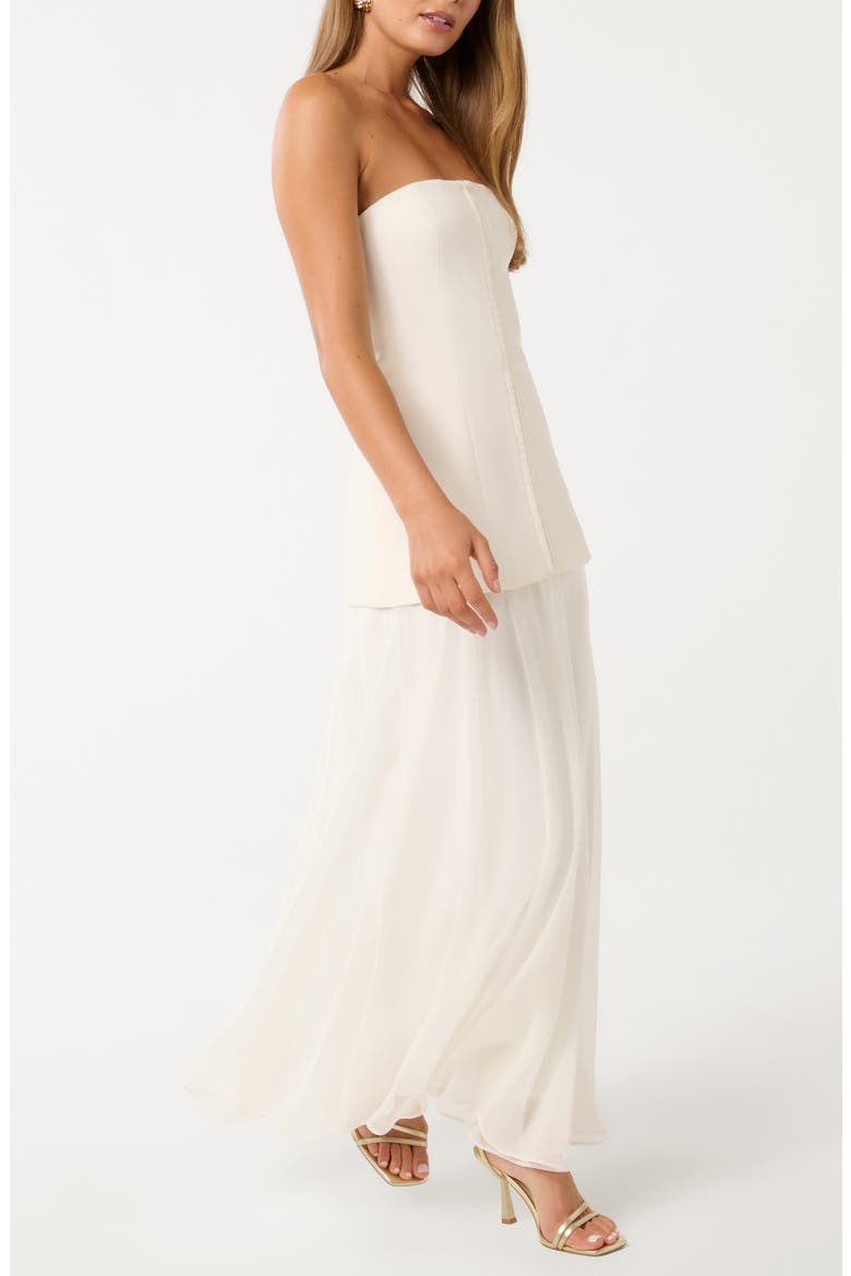Mixed Media Strapless Dress, Alternate, color, CREAM