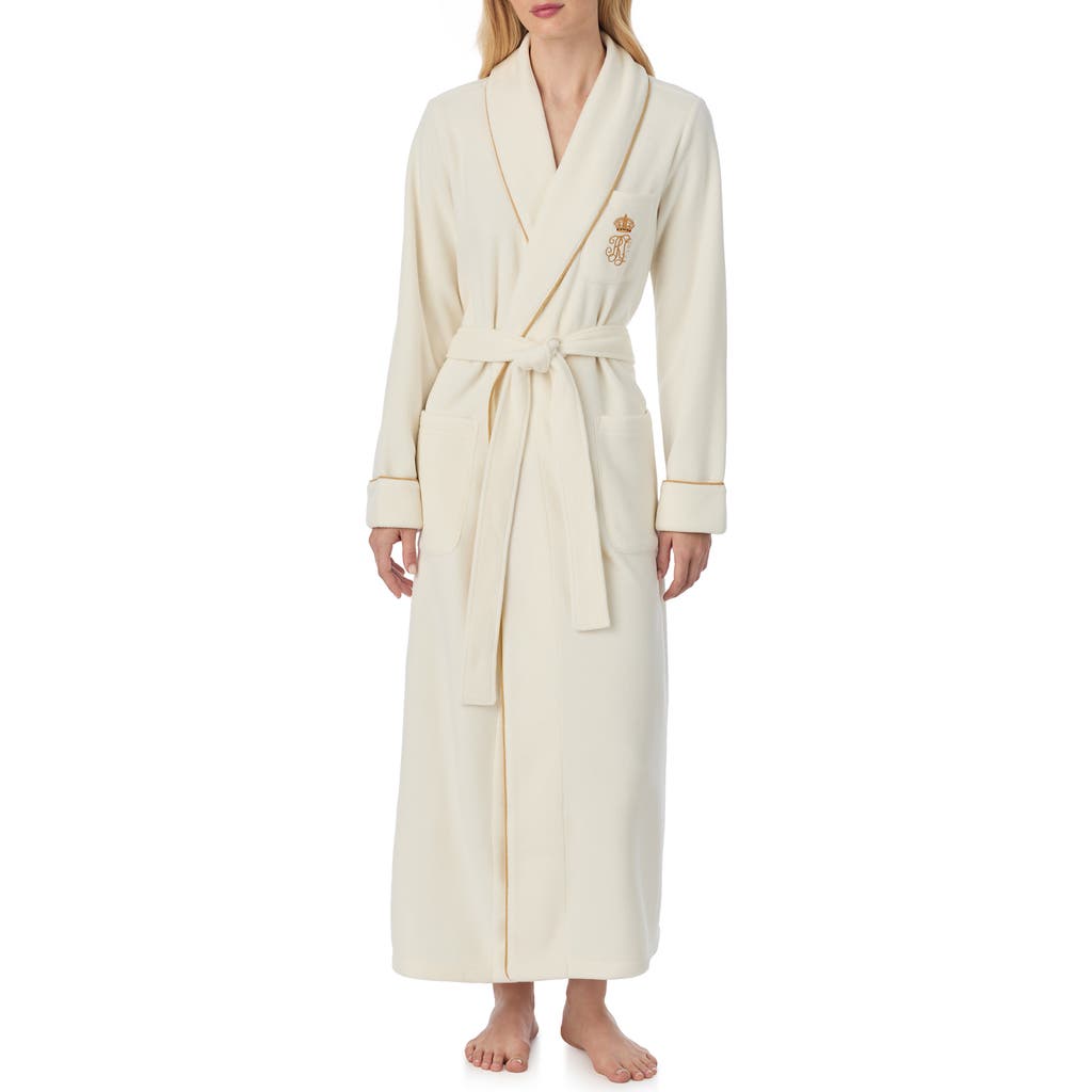 Ralph Lauren Lauren Monogram Fleece Robe In Neutral