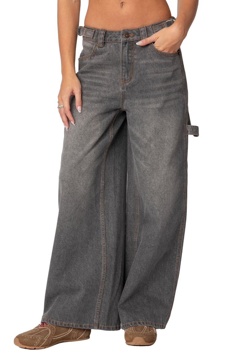 Low Rise Nonstretch Baggy Carpenter Jeans, Main, color, GRAY-WASHED