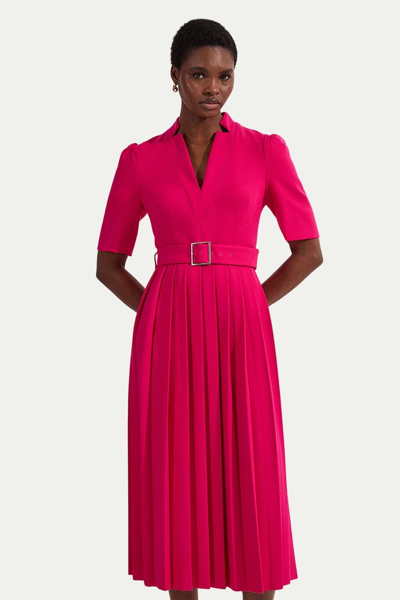 Structured Crepe Belted Midi Dress, Main, color, Magenta