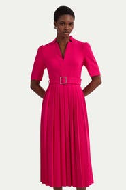 Karen Millen Structured Crepe Belted Midi Dress