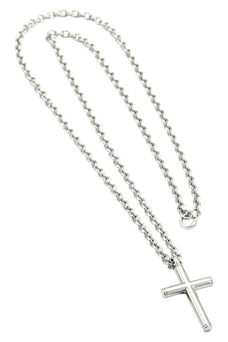 Men's Cross Pendant Necklace, Main, color, SILVER