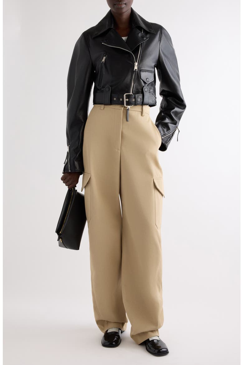 Cocoon Crop Biker Jacket, Alternate, color, BLACK