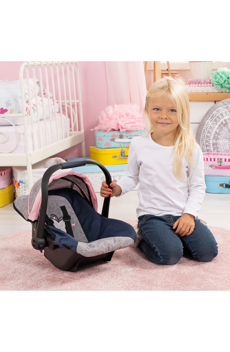Bayer Design Car Seat Grey, Blue, Pink Butterfly Fits Dolls Up To 18 Inch, Alternate, color, Multicolored