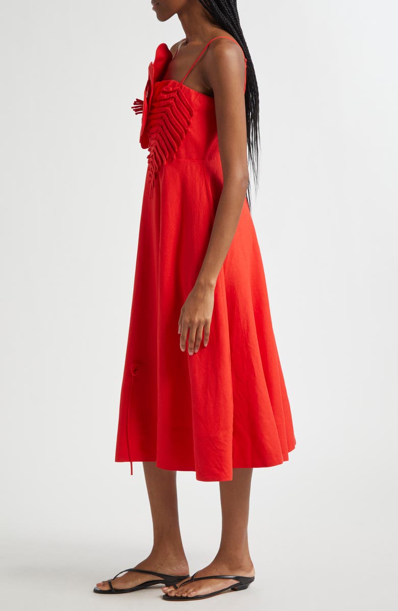 FARM Rio Red Garden Linen Blend Cocktail Midi Dress, Alternate, color, 