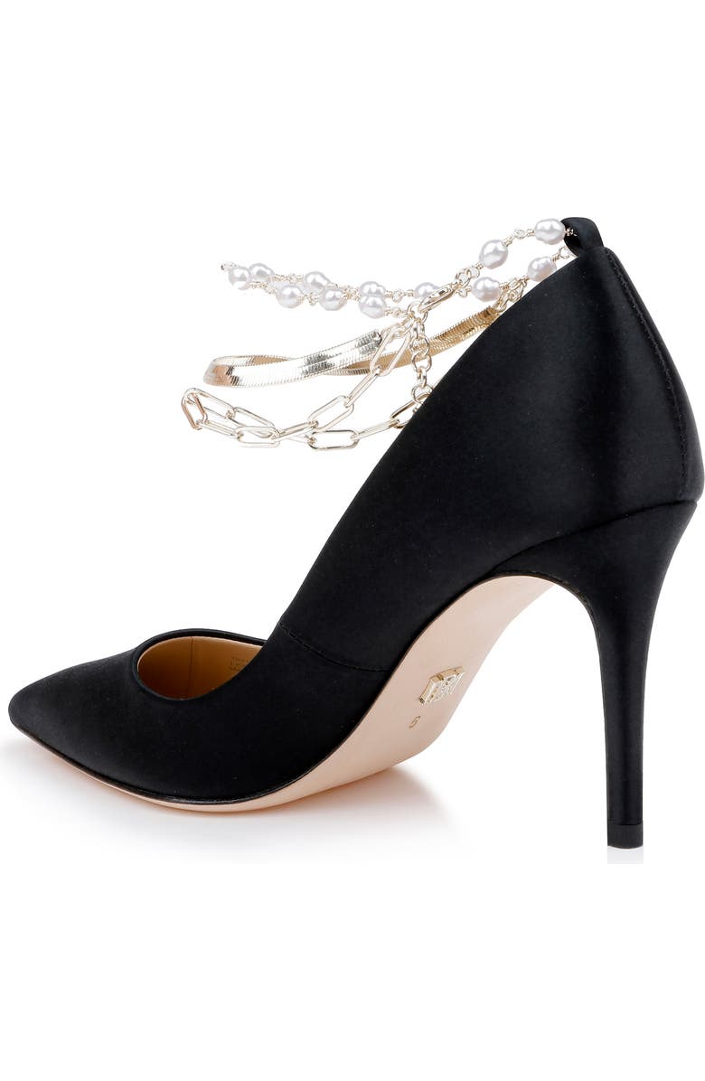 Badgley Mischka Collection Verna Chain Ankle Strap Pointed Toe Pump, Alternate, color, Black Satin