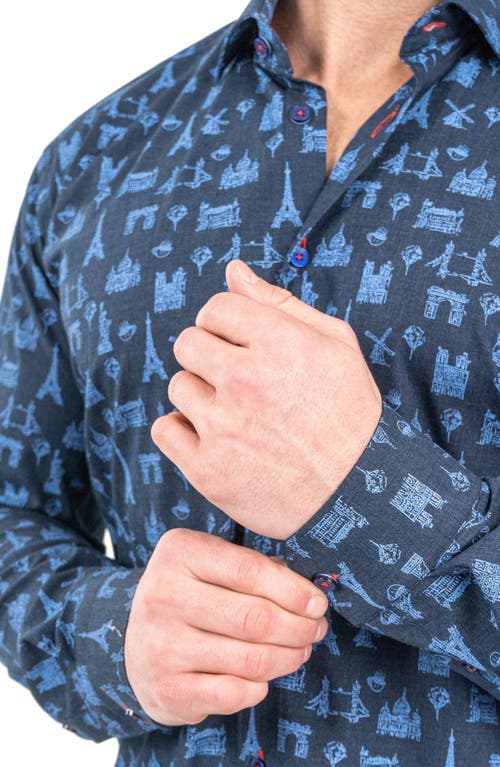 Maceoo Fibonacci Paris Tour Contemporary Fit Button-up Shirt In Blue
