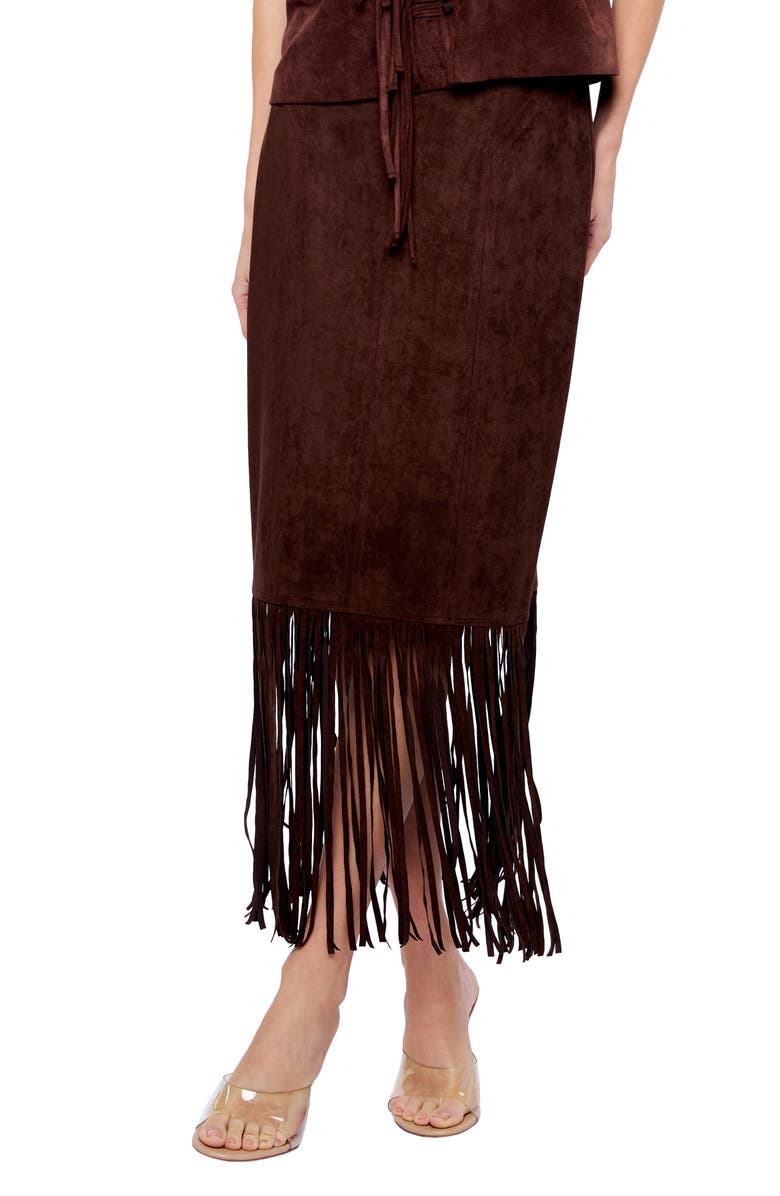 CIEBON Harbor Fringe Faux Suede Midi Skirt, Alternate, color, 