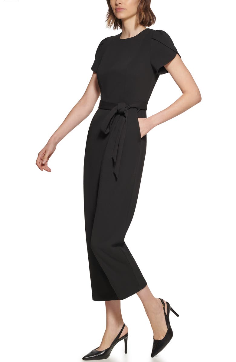 Calvin Klein Puff Shoulder Crop Straight Leg Jumpsuit, Alternate, color,