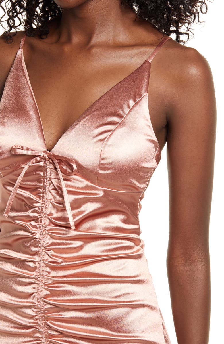 LNL Deep V Bow Satin Minidress, Alternate, color, 