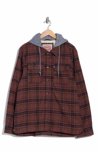 Plaid Faux Shearling Lined Hooded Shirt Jacket