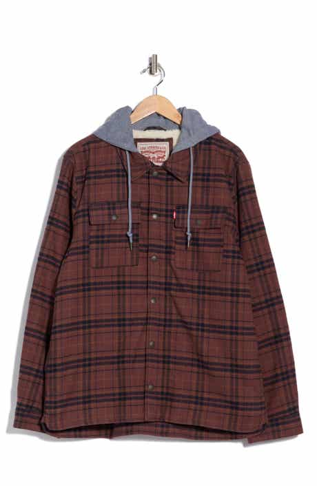 Plaid Faux Shearling Lined Hooded Shirt Jacket