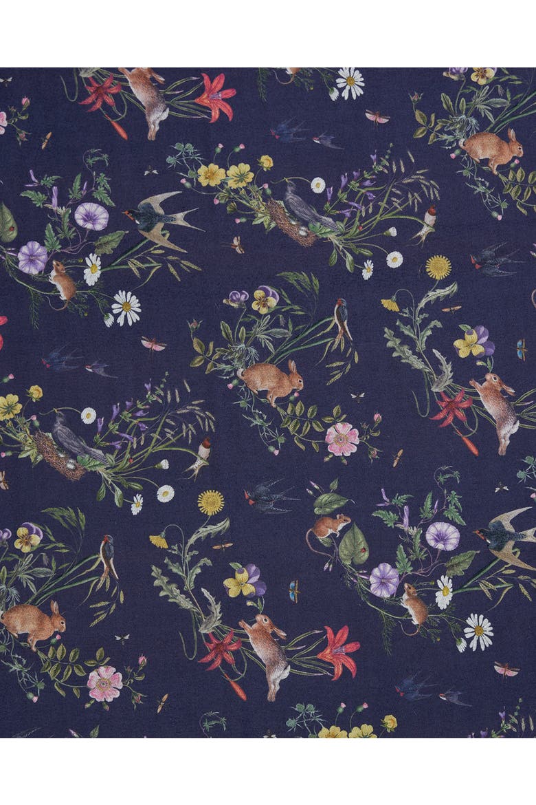 Running Bunny Toile Fringe Scarf, Alternate, color, Navy