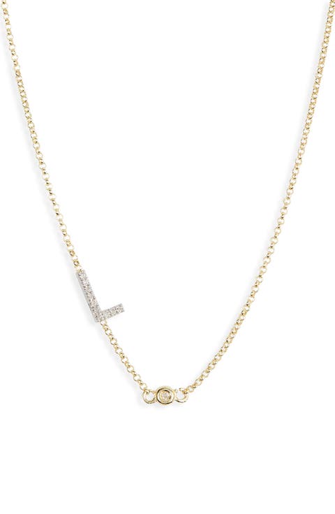Bezel Diamond Initial Chain Necklace - 0.2ct.