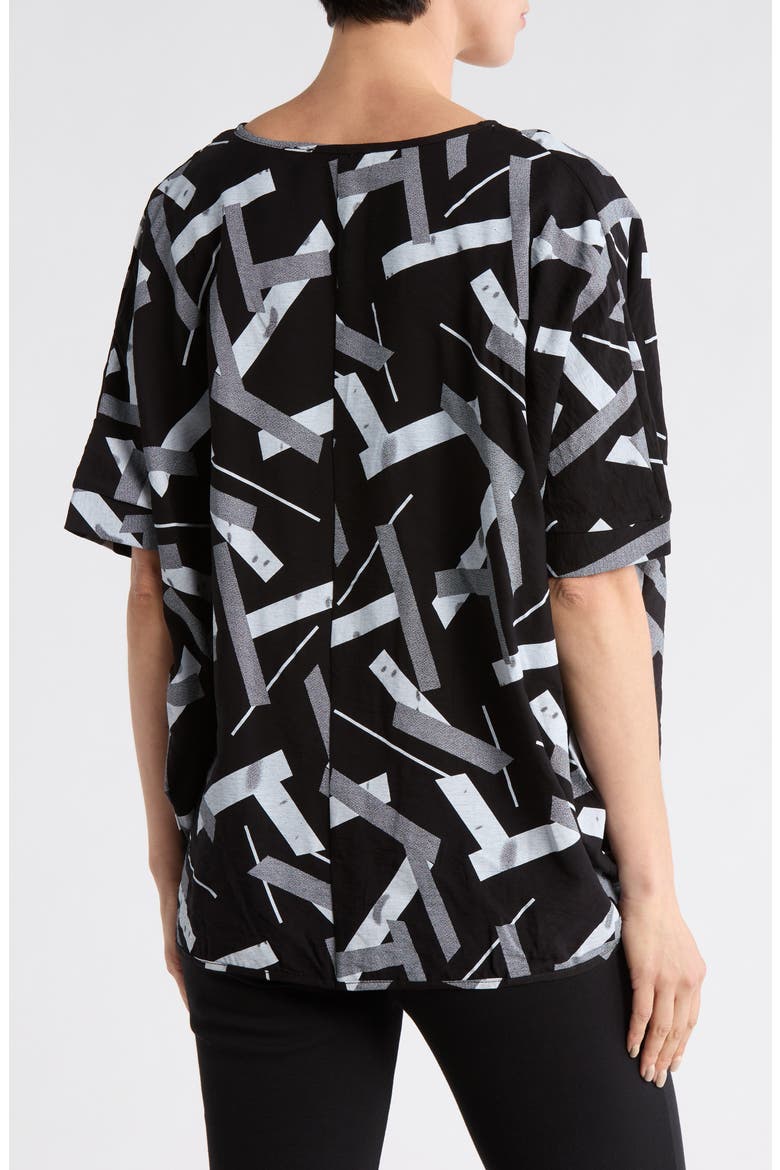 Geometric Print V-Neck Top, Alternate, color, BLACK