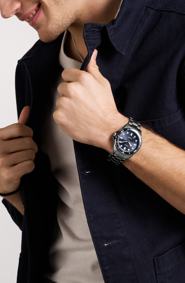 Fossil Dalton Three Hand Quartz Bracelet Watch, 42mm, Alternate, color, Graphite/ Blue