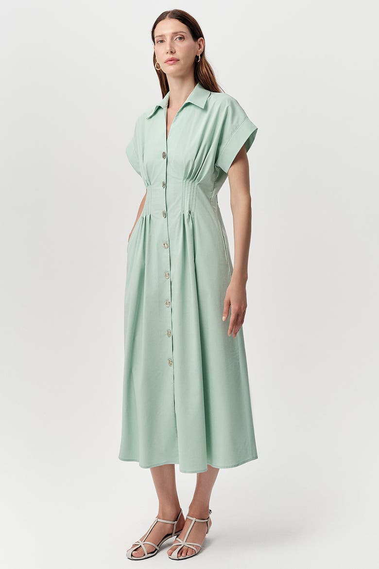 Reilly Shirt Collar Elastic Waist Midi Dress, Alternate, color, Mint