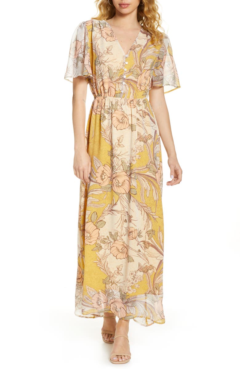 Fraiche by J Yura Floral Print Chiffon Maxi Dress, Main, color,
