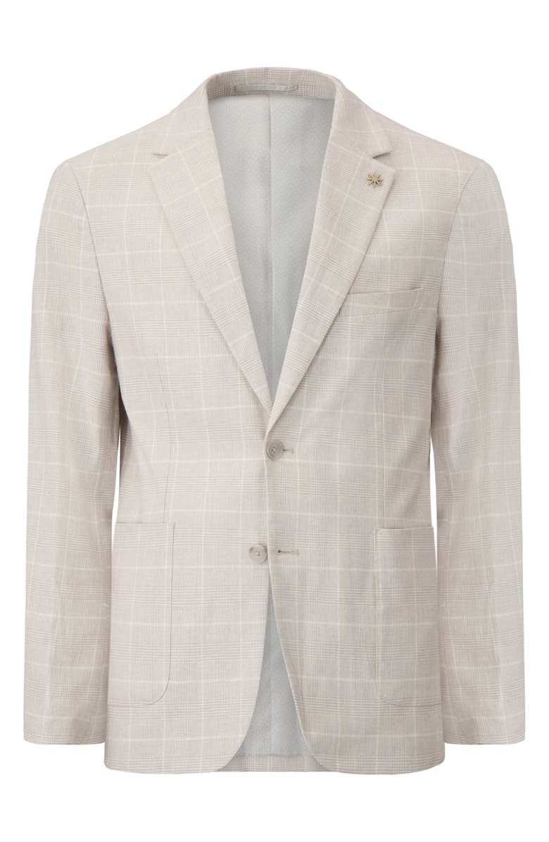 Report Collection Two Button Linen Blend Stretch Plaid Jacket, Alternate, color, Stone