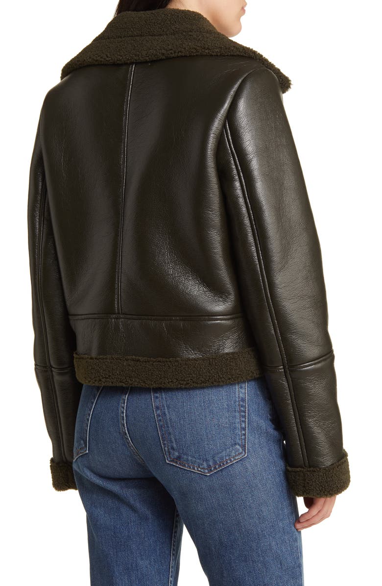 Vigoss Faux Shearling Moto Jacket, Alternate, color, Olive