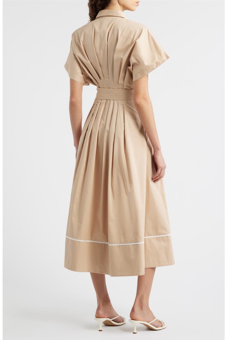 Tie Waist Midi Shirtdress, Alternate, color, KHAKI/ WHITE