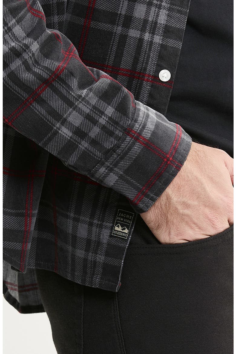 Plaid Corduroy Button-Down Shirt, Alternate, color, CHARCOAL RED PLAID