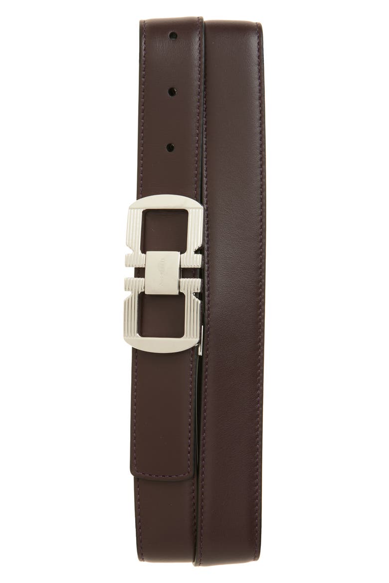 Double Gancio Leather Belt, Main, color, OXBLOOD NERO